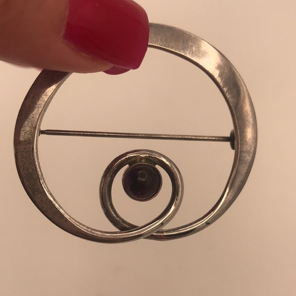 Vintage Sterling Silver Cabochon Amethyst Pin/Brooch - Picture 3 of 6